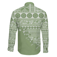 Fiji Marau na Kerisimasi Family Matching Off The Shoulder Long Sleeve Dress and Hawaiian Shirt Sage Green Tagimoucia Tapa Masi Tribal - Polynesian Pride