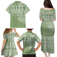 Fiji Marau na Kerisimasi Family Matching Puletasi and Hawaiian Shirt Sage Green Tagimoucia Tapa Masi Tribal - Polynesian Pride
