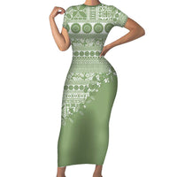 Fiji Marau na Kerisimasi Family Matching Short Sleeve Bodycon Dress and Hawaiian Shirt Sage Green Tagimoucia Tapa Masi Tribal - Polynesian Pride