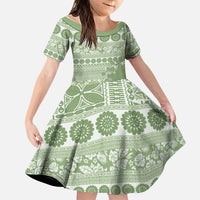 Fiji Marau na Kerisimasi Family Matching Summer Maxi Dress and Hawaiian Shirt Sage Green Tagimoucia Tapa Masi Tribal LT9 Daughter's Dress Green - Polynesian Pride