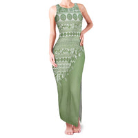 Fiji Marau na Kerisimasi Family Matching Tank Maxi Dress and Hawaiian Shirt Sage Green Tagimoucia Tapa Masi Tribal - Polynesian Pride