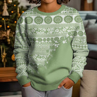 Fiji Marau na Kerisimasi Kid Ugly Christmas Sweater Sage Green Tagimoucia Tapa Masi Tribal - Polynesian Pride