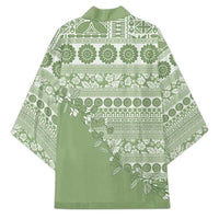 Fiji Marau na Kerisimasi Kimono Sage Green Tagimoucia Tapa Masi Tribal - Polynesian Pride