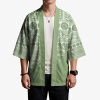 Fiji Marau na Kerisimasi Kimono Sage Green Tagimoucia Tapa Masi Tribal - Polynesian Pride