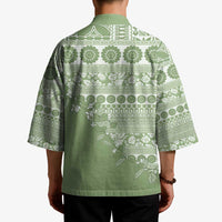 Fiji Marau na Kerisimasi Kimono Sage Green Tagimoucia Tapa Masi Tribal - Polynesian Pride