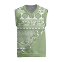 Fiji Marau na Kerisimasi Christmas Knitted V-Neck Vest Sage Green Tagimoucia Tapa Masi Tribal - Polynesian Pride