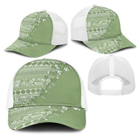 Fiji Marau na Kerisimasi Mesh Trucker Cap Sage Green Tagimoucia Tapa Masi Tribal - Polynesian Pride