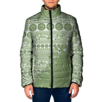 Fiji Marau na Kerisimasi Padded Jacket Sage Green Tagimoucia Tapa Masi Tribal - Polynesian Pride