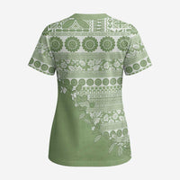 Fiji Marau na Kerisimasi Scrub Top Sage Green Tagimoucia Tapa Masi Tribal - Polynesian Pride