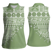 Fiji Marau na Kerisimasi Women Sleeveless Polo Shirt Sage Green Tagimoucia Tapa Masi Tribal - Polynesian Pride