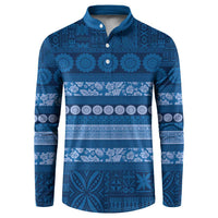 Fiji Marau na Kerisimasi Button Sweatshirt Blue Tapa Masi Inspired Christmas - Polynesian Pride