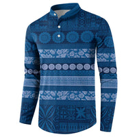 Fiji Marau na Kerisimasi Button Sweatshirt Blue Tapa Masi Inspired Christmas - Polynesian Pride