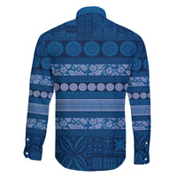 Fiji Marau na Kerisimasi Family Matching Off The Shoulder Long Sleeve Dress and Hawaiian Shirt Blue Tapa Masi Inspired Christmas LT9 - Polynesian Pride