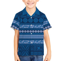 Fiji Marau na Kerisimasi Family Matching Off Shoulder Short Dress and Hawaiian Shirt Blue Tapa Masi Inspired Christmas LT9 Son's Shirt Blue - Polynesian Pride