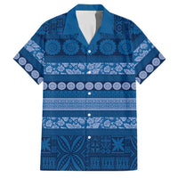 Fiji Marau na Kerisimasi Family Matching Short Sleeve Bodycon Dress and Hawaiian Shirt Blue Tapa Masi Inspired Christmas LT9 Dad's Shirt - Short Sleeve Blue - Polynesian Pride