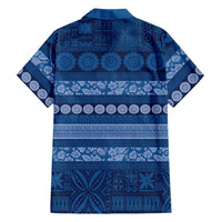 Fiji Marau na Kerisimasi Family Matching Short Sleeve Bodycon Dress and Hawaiian Shirt Blue Tapa Masi Inspired Christmas LT9 - Polynesian Pride