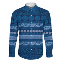 Fiji Marau na Kerisimasi Family Matching Summer Maxi Dress and Hawaiian Shirt Blue Tapa Masi Inspired Christmas LT9 Dad's Shirt - Long Sleeve Blue - Polynesian Pride