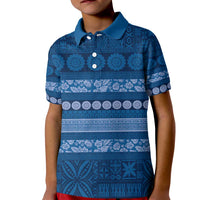 Fiji Marau na Kerisimasi Kid Polo Shirt Blue Tapa Masi Inspired Christmas - Polynesian Pride