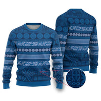 Fiji Marau na Kerisimasi Ugly Christmas Sweater Blue Tapa Masi Inspired Christmas - Polynesian Pride