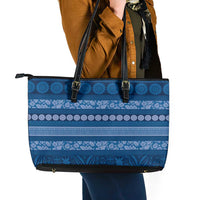 Fiji Marau na Kerisimasi Leather Tote Bag Blue Tapa Masi Inspired Christmas - Polynesian Pride