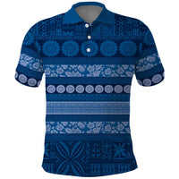Fiji Marau na Kerisimasi Polo Shirt Blue Tapa Masi Inspired Christmas - Polynesian Pride