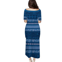 Fiji Marau na Kerisimasi Puletasi Blue Tapa Masi Inspired Christmas - Polynesian Pride