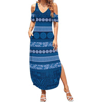 Fiji Marau na Kerisimasi Summer Maxi Dress Blue Tapa Masi Inspired Christmas LT9 Women Blue - Polynesian Pride