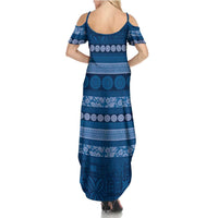 Fiji Marau na Kerisimasi Summer Maxi Dress Blue Tapa Masi Inspired Christmas LT9 - Polynesian Pride