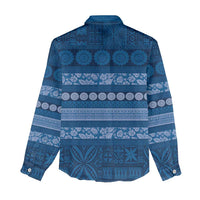 Fiji Marau na Kerisimasi Women Casual Shirt Blue Tapa Masi Inspired Christmas - Polynesian Pride