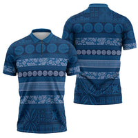 Fiji Marau na Kerisimasi Zipper Polo Shirt Blue Tapa Masi Inspired Christmas LT9 - Polynesian Pride