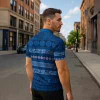 Fiji Marau na Kerisimasi Zipper Polo Shirt Blue Tapa Masi Inspired Christmas LT9 - Polynesian Pride