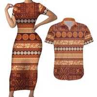 Fiji Marau na Kerisimasi Couples Matching Short Sleeve Bodycon Dress and Hawaiian Shirt Gold Tapa Masi Inspired Christmas LT9 Gold - Polynesian Pride