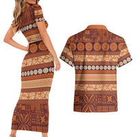 Fiji Marau na Kerisimasi Couples Matching Short Sleeve Bodycon Dress and Hawaiian Shirt Gold Tapa Masi Inspired Christmas LT9 - Polynesian Pride