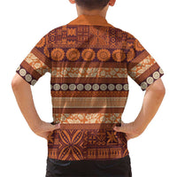 Fiji Marau na Kerisimasi Family Matching Off The Shoulder Long Sleeve Dress and Hawaiian Shirt Gold Tapa Masi Inspired Christmas - Polynesian Pride
