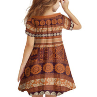 Fiji Marau na Kerisimasi Family Matching Off The Shoulder Long Sleeve Dress and Hawaiian Shirt Gold Tapa Masi Inspired Christmas - Polynesian Pride