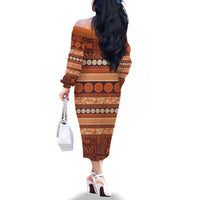 Fiji Marau na Kerisimasi Family Matching Off The Shoulder Long Sleeve Dress and Hawaiian Shirt Gold Tapa Masi Inspired Christmas - Polynesian Pride