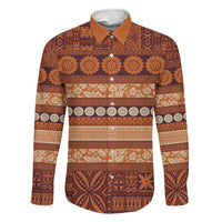 Fiji Marau na Kerisimasi Family Matching Off Shoulder Short Dress and Hawaiian Shirt Gold Tapa Masi Inspired Christmas LT9 Dad's Shirt - Long Sleeve Gold - Polynesian Pride