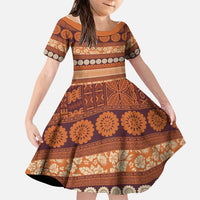 Fiji Marau na Kerisimasi Family Matching Tank Maxi Dress and Hawaiian Shirt Gold Tapa Masi Inspired Christmas LT9 Daughter's Dress Gold - Polynesian Pride