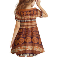 Fiji Marau na Kerisimasi Kid Short Sleeve Dress Gold Tapa Masi Inspired Christmas LT9 - Polynesian Pride