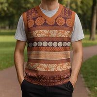 Fiji Marau na Kerisimasi Christmas Knitted V-Neck Vest Gold Tapa Masi Inspired Christmas - Polynesian Pride