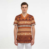 Fiji Marau na Kerisimasi Scrub Top Gold Tapa Masi Inspired Christmas - Polynesian Pride