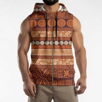 Fiji Marau na Kerisimasi Sleeveless Zip Hoodie Gold Tapa Masi Inspired Christmas - Polynesian Pride