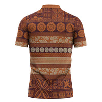 Fiji Marau na Kerisimasi Zipper Polo Shirt Gold Tapa Masi Inspired Christmas - Polynesian Pride