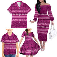 Fiji Marau na Kerisimasi Family Matching Off The Shoulder Long Sleeve Dress and Hawaiian Shirt Pink Tapa Masi Inspired Christmas - Polynesian Pride