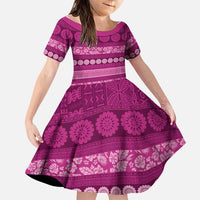 Fiji Marau na Kerisimasi Family Matching Off Shoulder Maxi Dress and Hawaiian Shirt Pink Tapa Masi Inspired Christmas - Polynesian Pride
