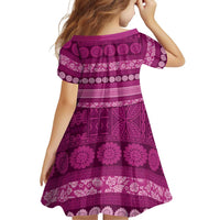 Fiji Marau na Kerisimasi Family Matching Off Shoulder Maxi Dress and Hawaiian Shirt Pink Tapa Masi Inspired Christmas - Polynesian Pride