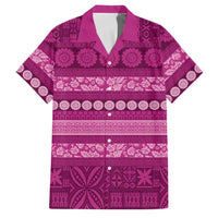 Fiji Marau na Kerisimasi Family Matching Off Shoulder Maxi Dress and Hawaiian Shirt Pink Tapa Masi Inspired Christmas - Polynesian Pride