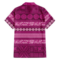 Fiji Marau na Kerisimasi Family Matching Off Shoulder Maxi Dress and Hawaiian Shirt Pink Tapa Masi Inspired Christmas - Polynesian Pride