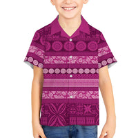 Fiji Marau na Kerisimasi Family Matching Off Shoulder Maxi Dress and Hawaiian Shirt Pink Tapa Masi Inspired Christmas - Polynesian Pride