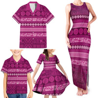 Fiji Marau na Kerisimasi Family Matching Tank Maxi Dress and Hawaiian Shirt Pink Tapa Masi Inspired Christmas - Polynesian Pride